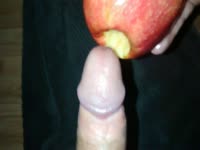Sex deprived married guy inserts his hard cock inside of an apple in this strange insertion video